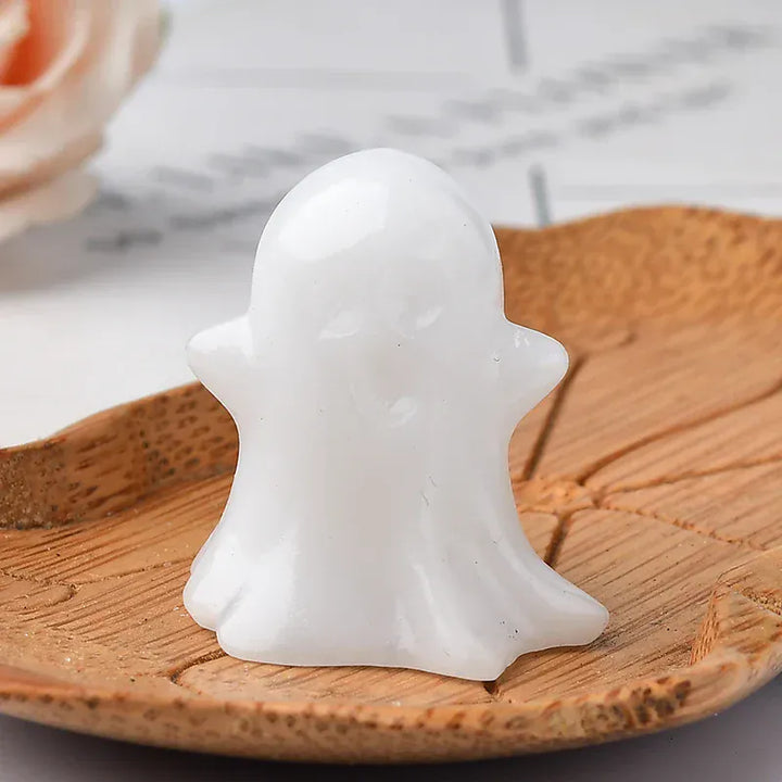 1PC Natural Crystal Stone loveliness Ghost Cartoon Mineral Halloween Ornaments Carved Healing Stone Reiki Home Decoration Gift white marble / 3cm Crystal + Quartz