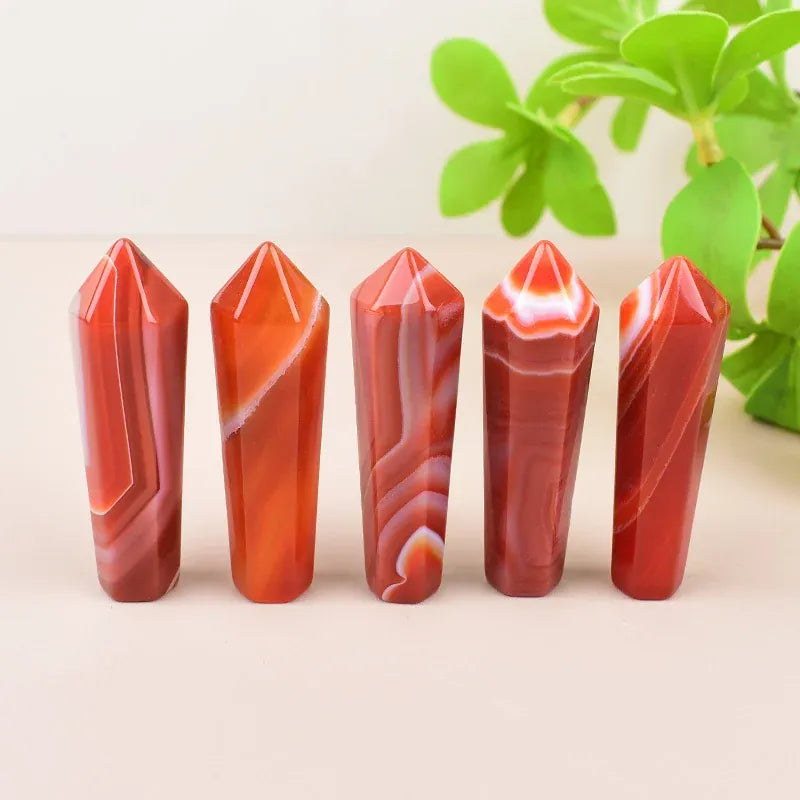 1pc Natural Crystal Stone Red Agate Obelisk Point Healing Pillar Mineral Specimen Reiki Crafts Home Decor DIY Gift Souvenir Red Agate / 1pc Crystal + Quartz