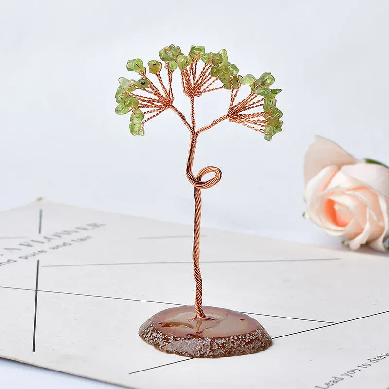 1PC Natural Crystal Tree Amethyst Rose Quartz Aquamarine Agate Lucky Tree Reiki Healing Home Decoration Ornaments Souvenir Gift Olivine / 1PC Crystal + Quartz