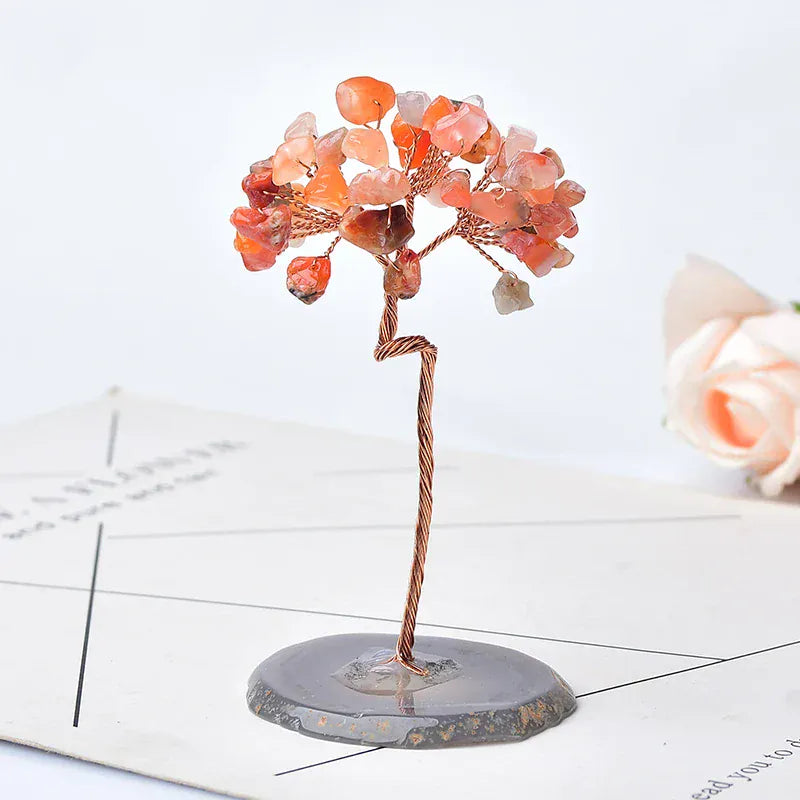 1PC Natural Crystal Tree Amethyst Rose Quartz Aquamarine Agate Lucky Tree Reiki Healing Home Decoration Ornaments Souvenir Gift Red Agate / 1PC Crystal + Quartz