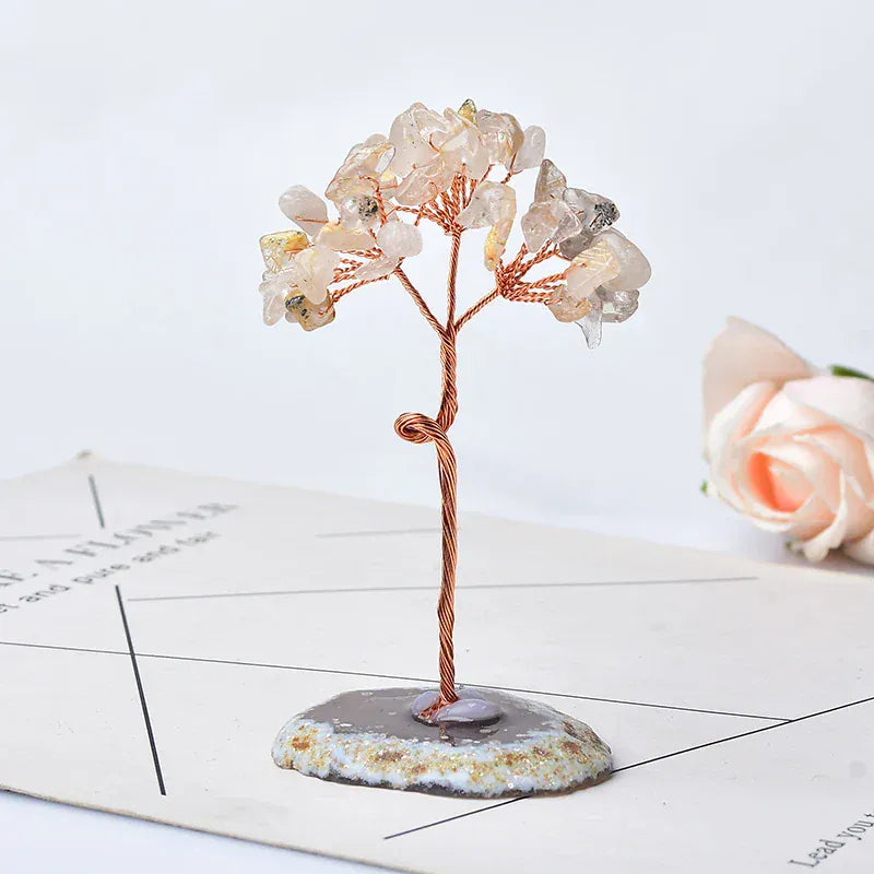 1PC Natural Crystal Tree Amethyst Rose Quartz Aquamarine Agate Lucky Tree Reiki Healing Home Decoration Ornaments Souvenir Gift Redstone / 1PC Crystal + Quartz