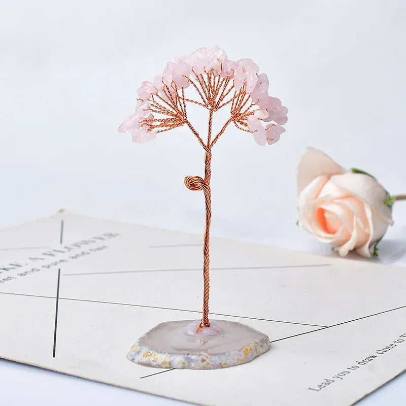 1PC Natural Crystal Tree Amethyst Rose Quartz Aquamarine Agate Lucky Tree Reiki Healing Home Decoration Ornaments Souvenir Gift Rose Quartz / 1PC Crystal + Quartz