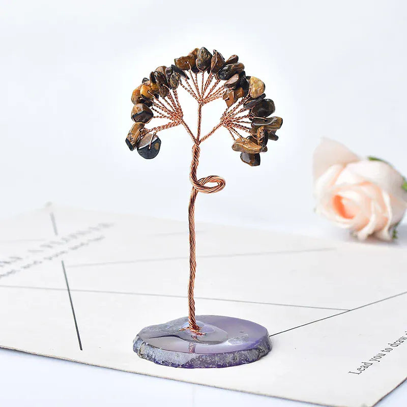 1PC Natural Crystal Tree Amethyst Rose Quartz Aquamarine Agate Lucky Tree Reiki Healing Home Decoration Ornaments Souvenir Gift Tigers Eye / 1PC Crystal + Quartz