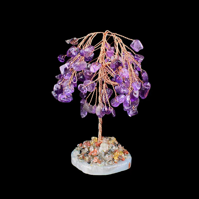 1PC Natural Crystal Tree Hand-made Gravel Willow Agate Lucky Tree Reiki Healing Home Decoration Ornaments Souvenir Gift Amethyst / 1PC Crystal + Quartz
