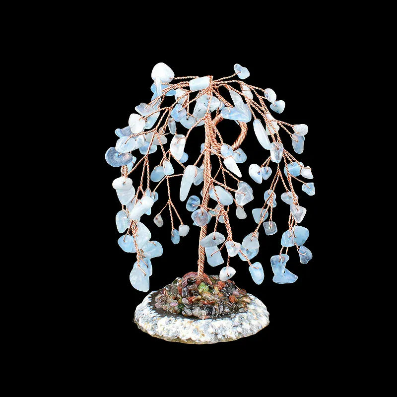 1PC Natural Crystal Tree Hand-made Gravel Willow Agate Lucky Tree Reiki Healing Home Decoration Ornaments Souvenir Gift Aquamarine / 1PC Crystal + Quartz