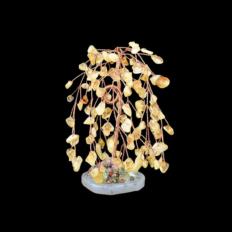 1PC Natural Crystal Tree Hand-made Gravel Willow Agate Lucky Tree Reiki Healing Home Decoration Ornaments Souvenir Gift Citrine / 1PC Crystal + Quartz