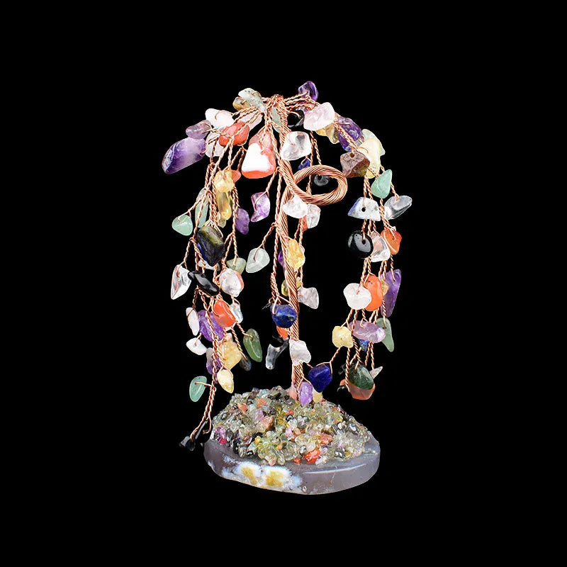 1PC Natural Crystal Tree Hand-made Gravel Willow Agate Lucky Tree Reiki Healing Home Decoration Ornaments Souvenir Gift Colour Crystal / 1PC Crystal + Quartz