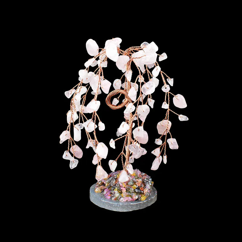 1PC Natural Crystal Tree Hand-made Gravel Willow Agate Lucky Tree Reiki Healing Home Decoration Ornaments Souvenir Gift Rose Quartz / 1PC Crystal + Quartz