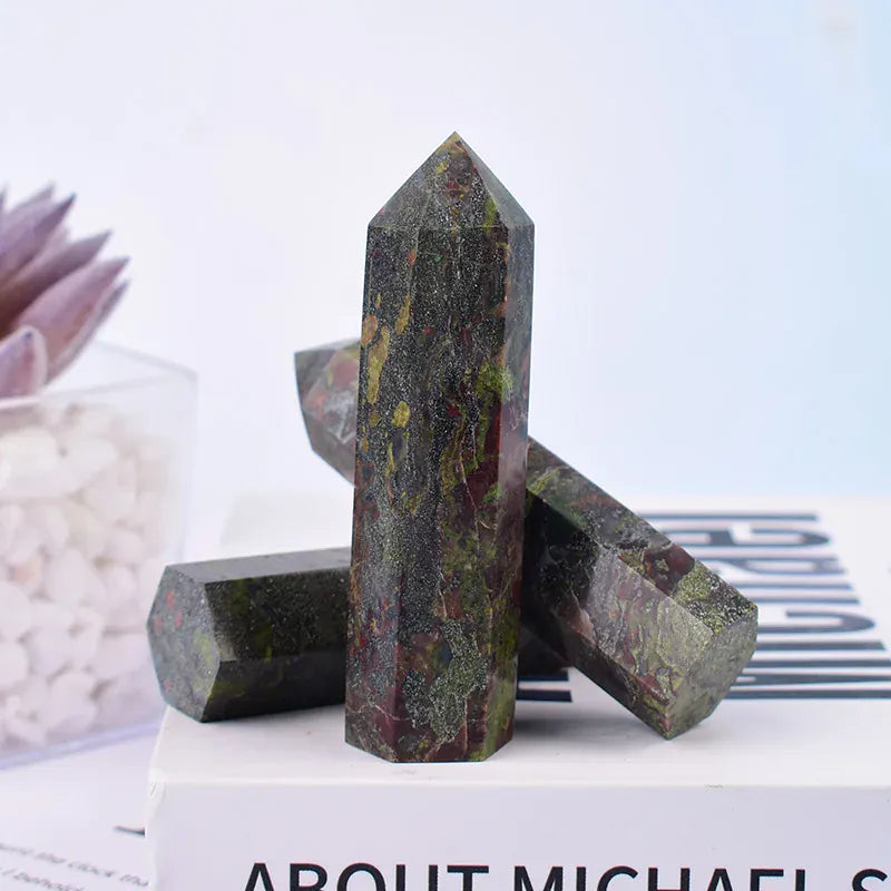 1PC Natural Dragon Blood Stone PolishedCrystal Point Healing Hexagonal Prisms Obelisk Wand Energy Meditation For Home Decoration Dragon Blood Stone / 70-80mm Crystal And Quartz
