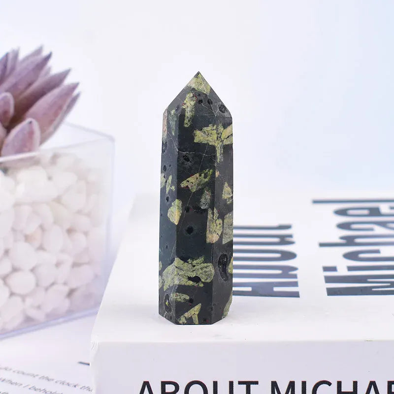 1pc Natural Green Fireworks Stone Polished Crystal Point Healing Hexagonal Obelisk Tower Crystal Ornaments For Home Decoration Fireworks Stone / 50-60mm Crystal + Quartz