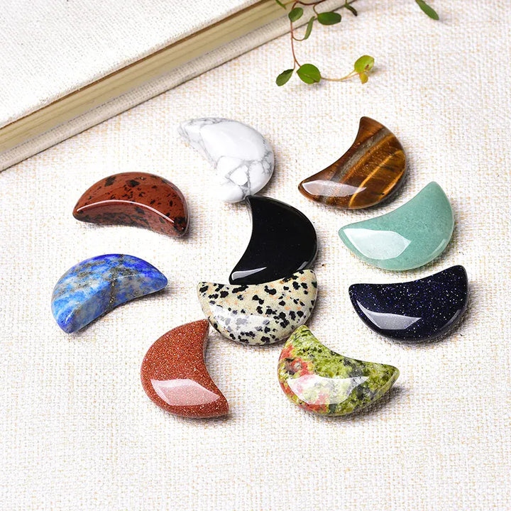 1PC Natural Quartz Crystal Crescent Moon Shaped Gemstone Healing Stone Natural Polished Quartz Crystals Home Decoration DIY Gift Blue Sandstone / 1Pc Crystal + Quartz