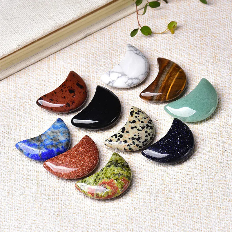 1PC Natural Quartz Crystal Crescent Moon Shaped Gemstone Healing Stone Natural Polished Quartz Crystals Home Decoration DIY Gift Gold Sandstone / 1Pc Crystal + Quartz