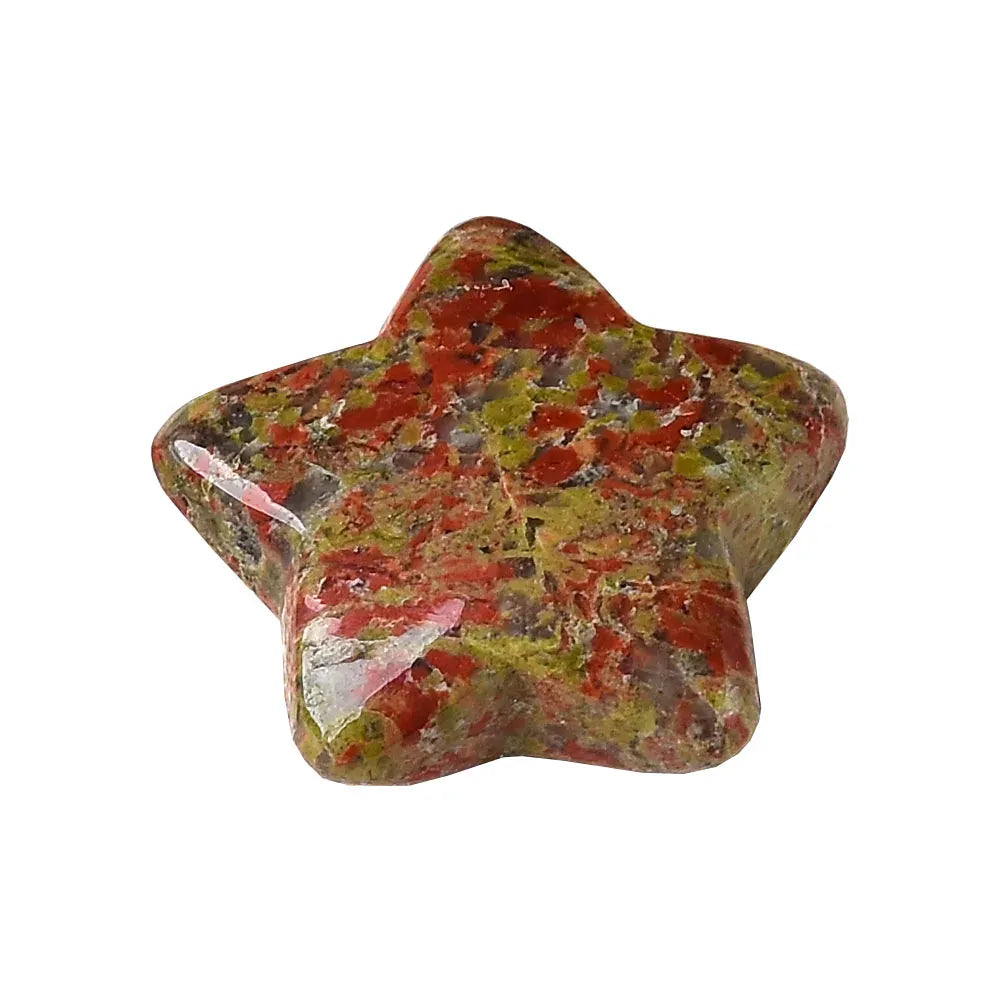 1PC Natural Quartz Star Decoration Stone Crafts Rose Quartz Opal Lazuli Pentagram Energy Healing Crystal DIY Gift Love Gems Unakite / 1pc Crystal + Quartz