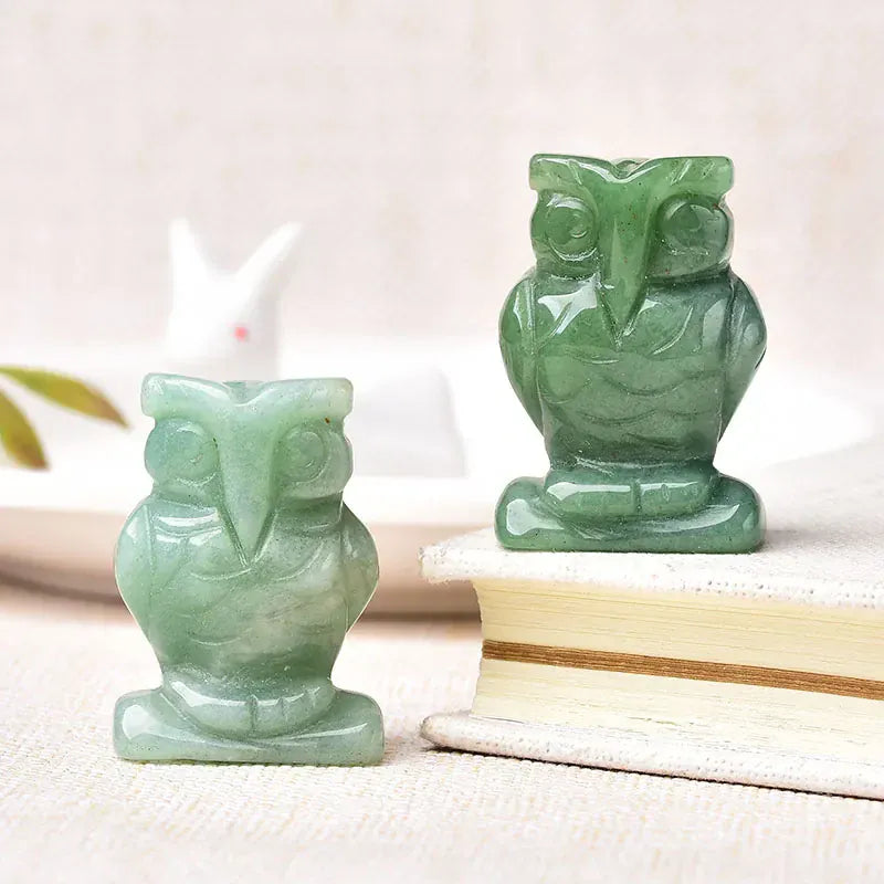 1PC Natural Stone Carved Owl Animal Ornaments Aventurine Unakite Crystal Quartz Stone Crafts Handmade Figurine Home Decoration Aventurine / 40x28x20mm Crystal + Quartz