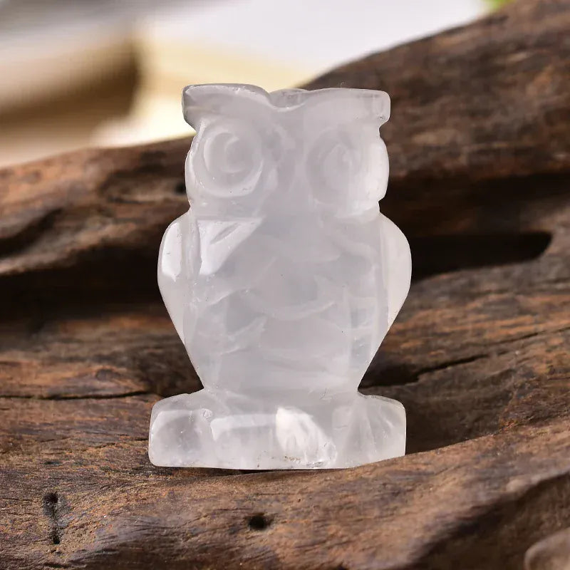 1PC Natural Stone Carved Owl Animal Ornaments Aventurine Unakite Crystal Quartz Stone Crafts Handmade Figurine Home Decoration Clear Quartz / 40x28x20mm Crystal + Quartz