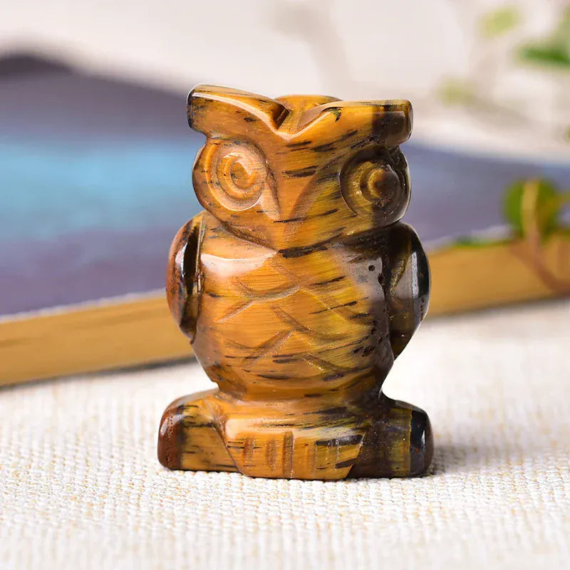 1PC Natural Stone Carved Owl Animal Ornaments Aventurine Unakite Crystal Quartz Stone Crafts Handmade Figurine Home Decoration Tigers Eye / 40x28x20mm Crystal + Quartz