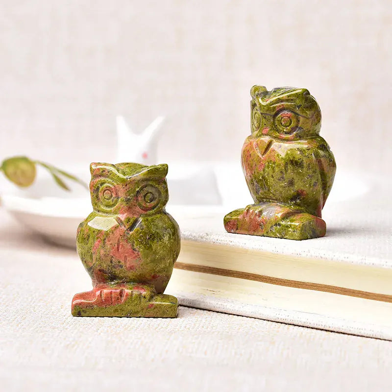 1PC Natural Stone Carved Owl Animal Ornaments Aventurine Unakite Crystal Quartz Stone Crafts Handmade Figurine Home Decoration Unakite / 40x28x20mm Crystal + Quartz