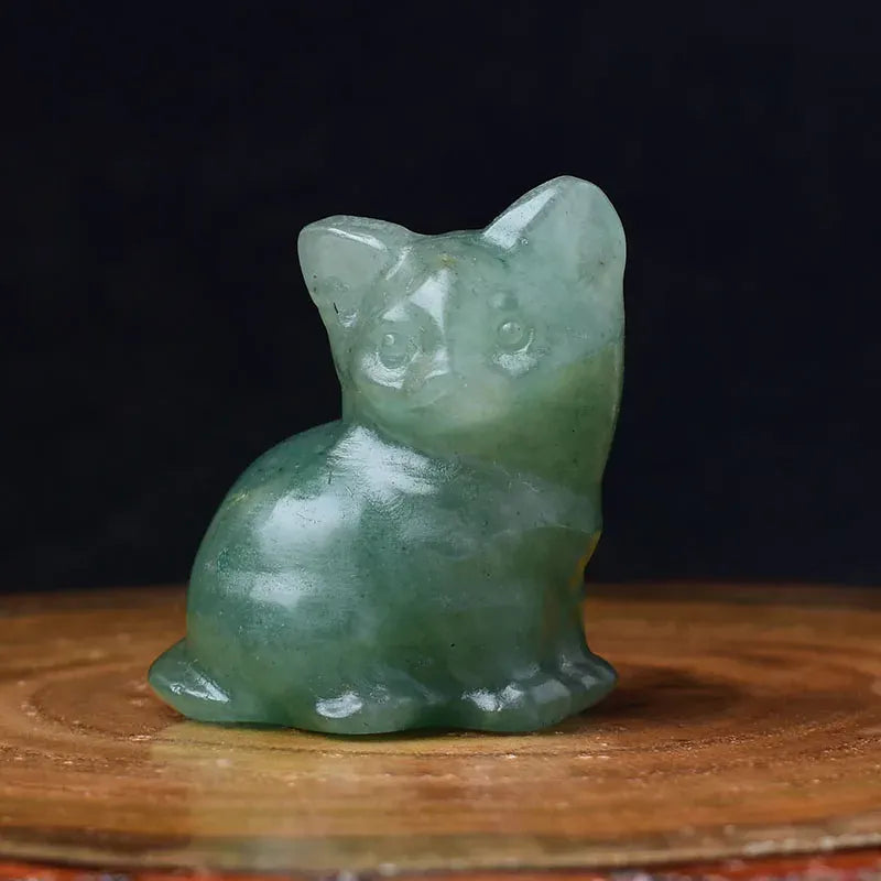 1PC Natural Stone Carved Strophocephalia Cat Healing Crystal Figurines Reiki Gemstone Crafts Home Tabletop Decoration Gift Aventurine / 1Pc Crystal + Quartz