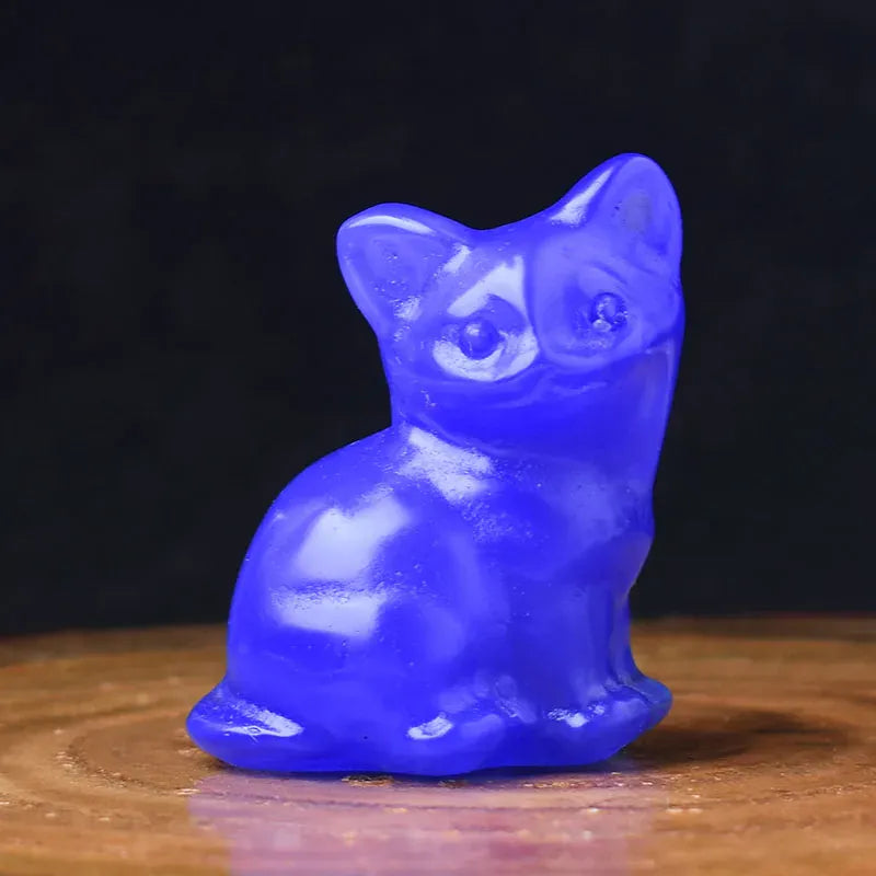 1PC Natural Stone Carved Strophocephalia Cat Healing Crystal Figurines Reiki Gemstone Crafts Home Tabletop Decoration Gift Blue Opal / 1Pc Crystal + Quartz