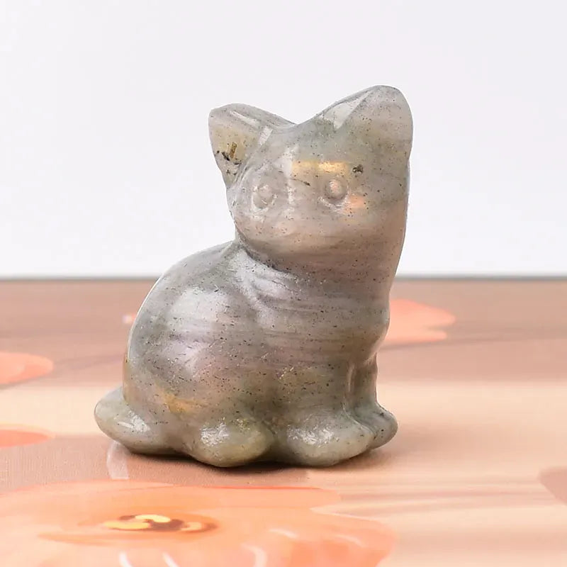1PC Natural Stone Carved Strophocephalia Cat Healing Crystal Figurines Reiki Gemstone Crafts Home Tabletop Decoration Gift Labradorite / 1Pc Crystal + Quartz