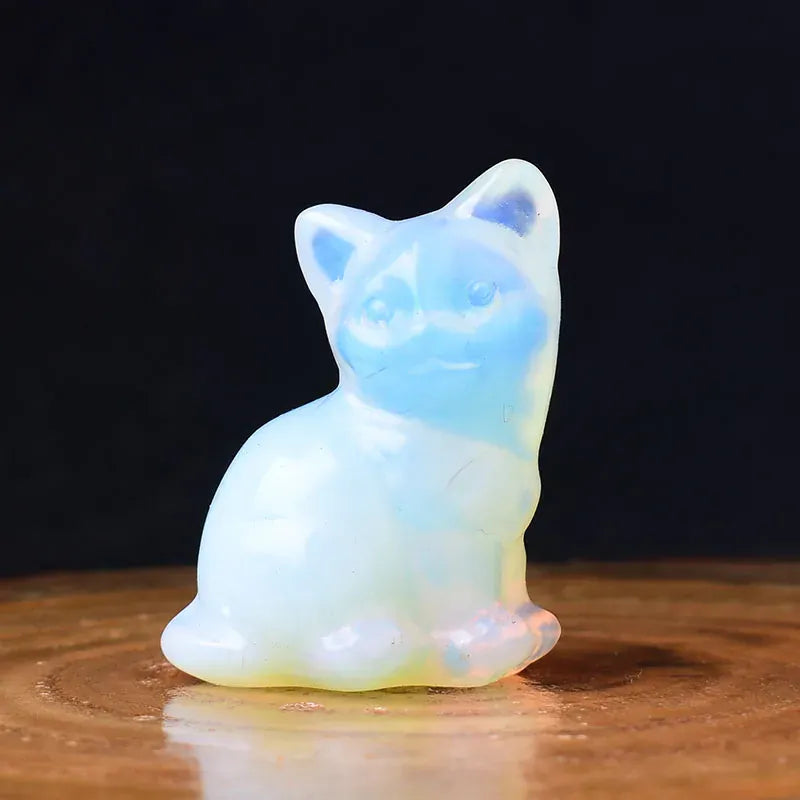 1PC Natural Stone Carved Strophocephalia Cat Healing Crystal Figurines Reiki Gemstone Crafts Home Tabletop Decoration Gift Opal / 1Pc Crystal + Quartz