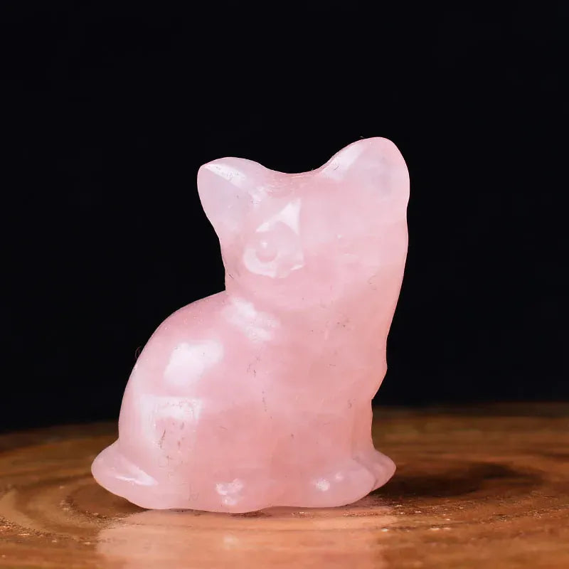 1PC Natural Stone Carved Strophocephalia Cat Healing Crystal Figurines Reiki Gemstone Crafts Home Tabletop Decoration Gift Rose Quartz / 1Pc Crystal + Quartz