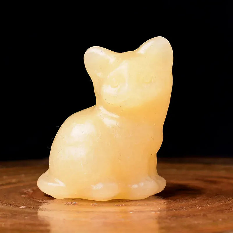 1PC Natural Stone Carved Strophocephalia Cat Healing Crystal Figurines Reiki Gemstone Crafts Home Tabletop Decoration Gift Yellow Aventurine / 1Pc Crystal + Quartz
