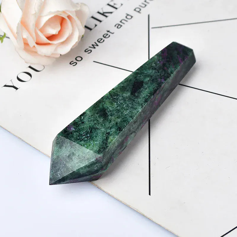 1PC Natural Stone Crystal Point Hand Carving Polished Healing Quartz Crystal Wand Men Gift Collection Souvenir Epidote / 1PC Crystal + Quartz