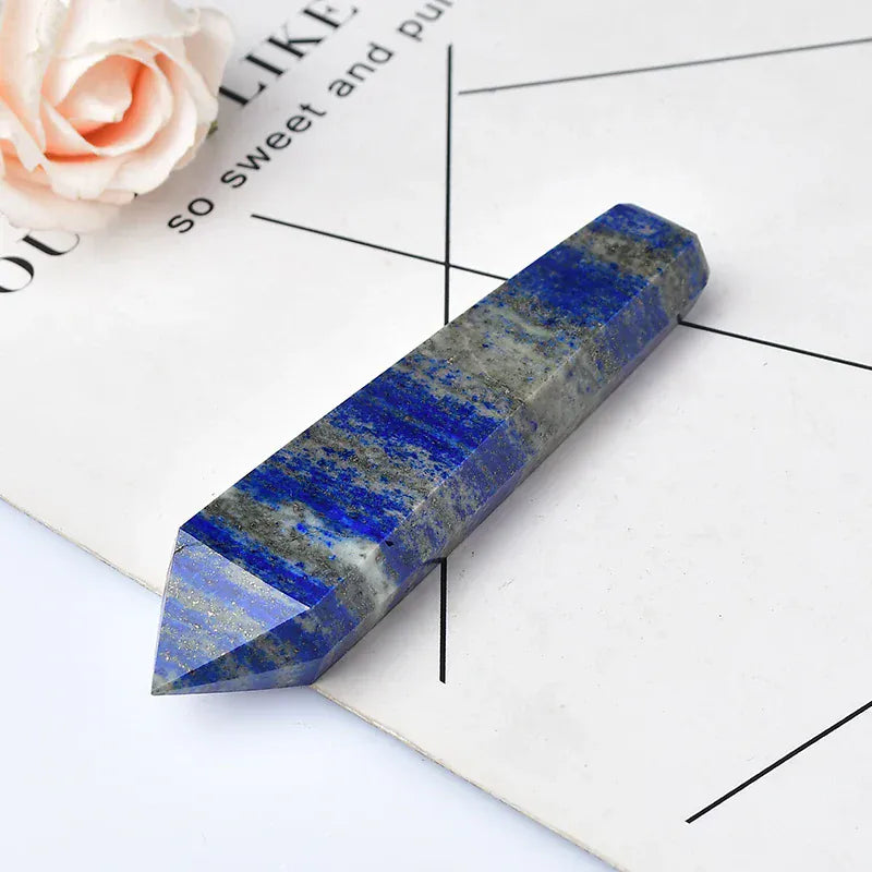 1PC Natural Stone Crystal Point Hand Carving Polished Healing Quartz Crystal Wand Men Gift Collection Souvenir Lapis Lazuli / 1PC Crystal + Quartz