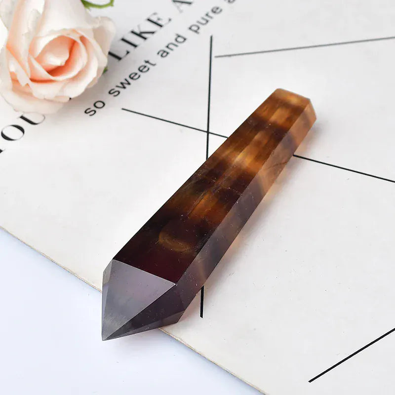 1PC Natural Stone Crystal Point Hand Carving Polished Healing Quartz Crystal Wand Men Gift Collection Souvenir Yellow Fluorite / 1PC Crystal + Quartz