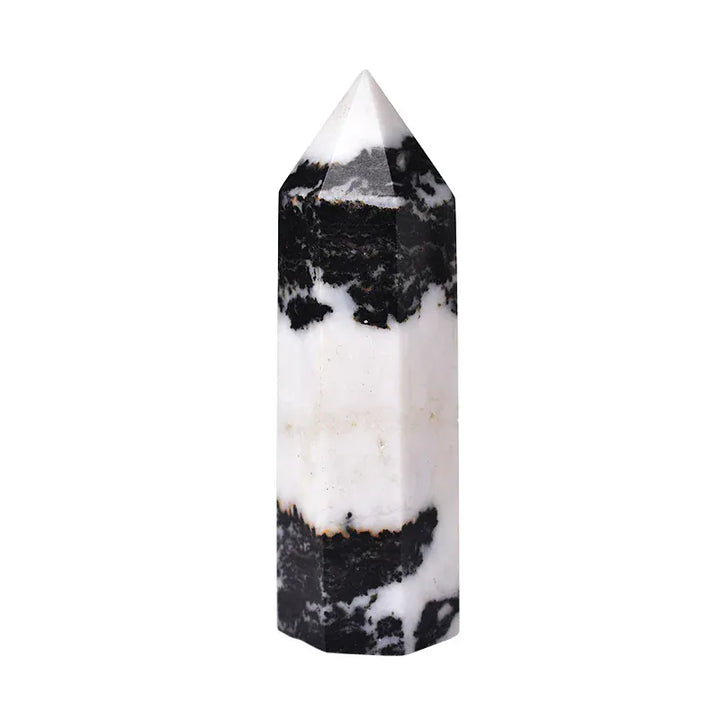 1pc Natural Stone Crystal Point Healing Obelisk Black and White Zebra Quartz Wand Beautiful Ornament for Home Decor Pyramid Crystal And Quartz