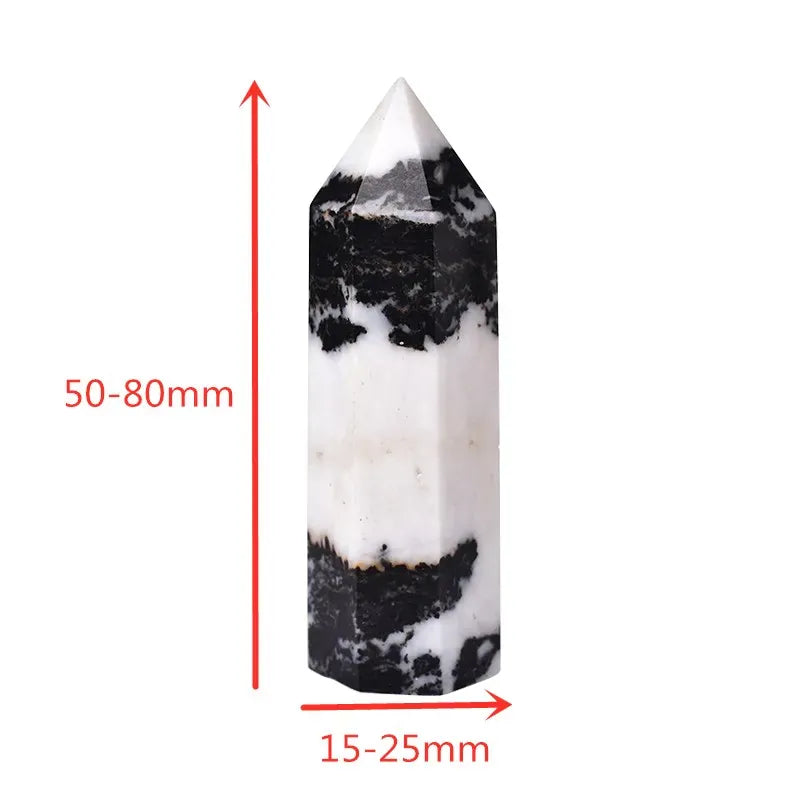 1pc Natural Stone Crystal Point Healing Obelisk Black and White Zebra Quartz Wand Beautiful Ornament for Home Decor Pyramid Crystal And Quartz