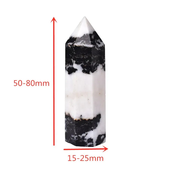 1pc Natural Stone Crystal Point Healing Obelisk Black and White Zebra Quartz Wand Beautiful Ornament for Home Decor Pyramid Crystal And Quartz