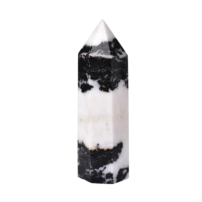 1pc Natural Stone Crystal Point Healing Obelisk Black and White Zebra Quartz Wand Beautiful Ornament for Home Decor Pyramid Natural Zebra Stone / 60-70mm Crystal And Quartz