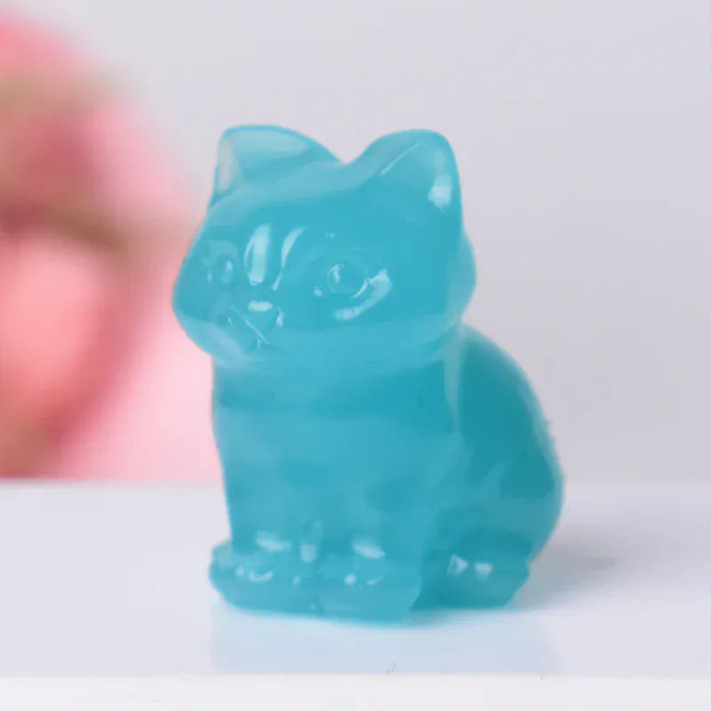 1PC Natural Stone MIni Cat Figurine Animals Stone Reiki Polished Crafts Small Decoration Home Decor Souvenir Blue Glass / 3cm Crystal + Quartz