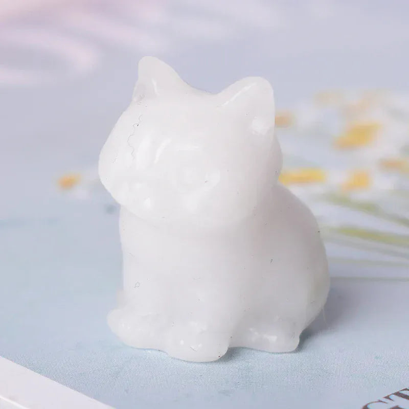 1PC Natural Stone MIni Cat Figurine Animals Stone Reiki Polished Crafts Small Decoration Home Decor Souvenir White Jade / 3cm Crystal + Quartz
