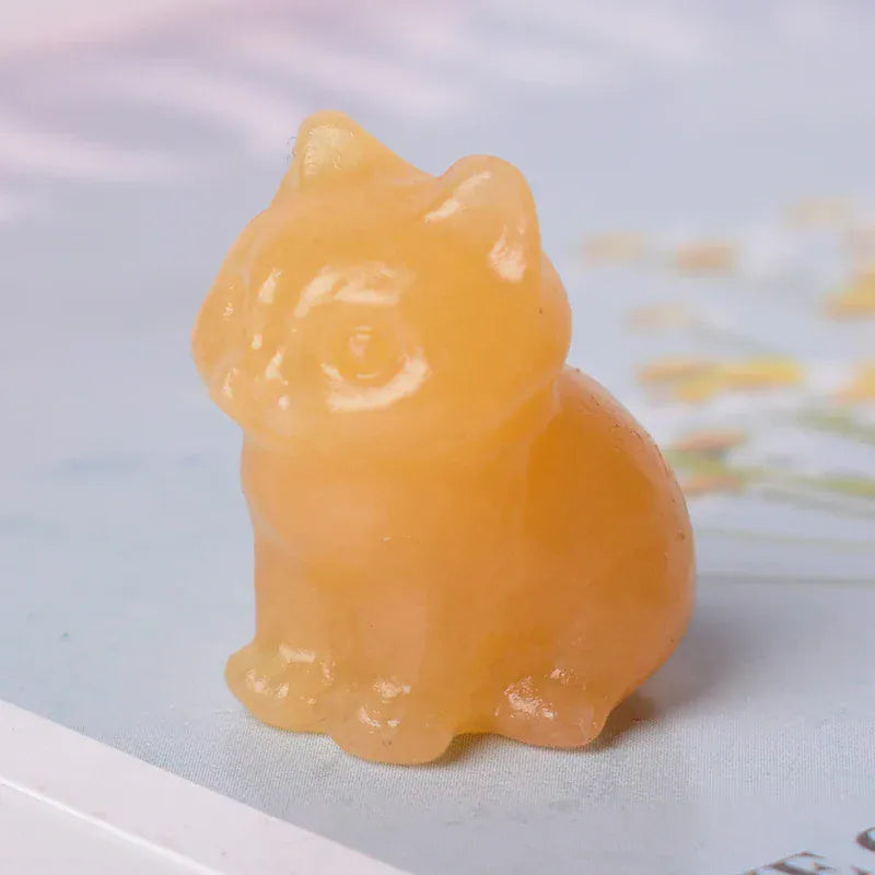 1PC Natural Stone MIni Cat Figurine Animals Stone Reiki Polished Crafts Small Decoration Home Decor Souvenir Yellow Calcite / 3cm Crystal + Quartz
