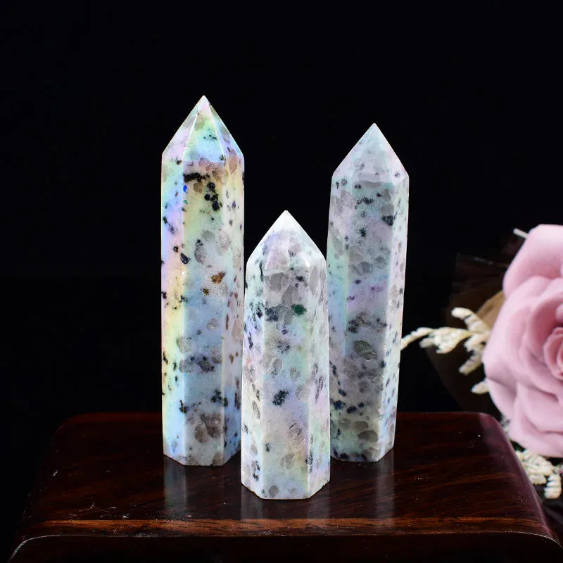 1Pc Natural Tianshan Blue Crystal Point Electroplating Obelisk Healing Energy Reiki Aura Kiwi Jasper Tower For Home Decoration Crystal And Quartz