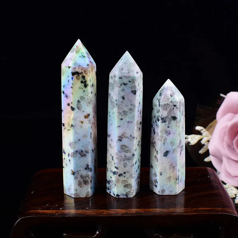 1Pc Natural Tianshan Blue Crystal Point Electroplating Obelisk Healing Energy Reiki Aura Kiwi Jasper Tower For Home Decoration Crystal And Quartz
