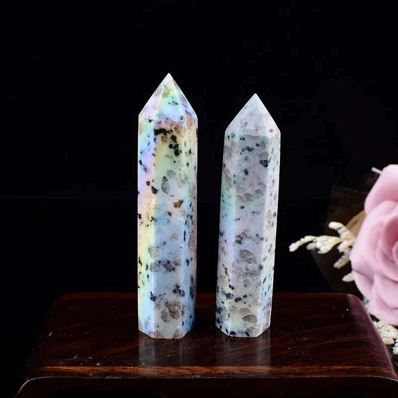 1Pc Natural Tianshan Blue Crystal Point Electroplating Obelisk Healing Energy Reiki Aura Kiwi Jasper Tower For Home Decoration Crystal And Quartz