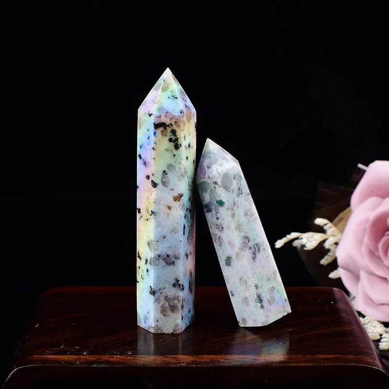 1Pc Natural Tianshan Blue Crystal Point Electroplating Obelisk Healing Energy Reiki Aura Kiwi Jasper Tower For Home Decoration Crystal And Quartz