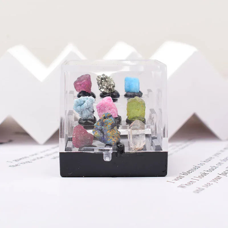 1set Natural Crystal Stone Pyrite Amethyst Rock Random Mineral Specimen Teaching Specimens Jaspery Gift Box Gifts For Children Specimen Box / 1Set Crystal + Quartz