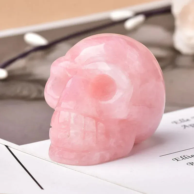 2inch Natural Gemstone Skull Amethyst Tigers Eye Crystal Rose Quartz Wicca Feng Shui Healing Stone Ornaments Figurine Home Deco Amethyst / 2inch Crystal + Quartz