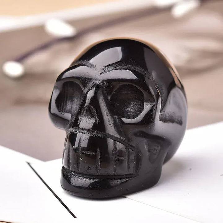 2inch Natural Gemstone Skull Amethyst Tigers Eye Crystal Rose Quartz Wicca Feng Shui Healing Stone Ornaments Figurine Home Deco Aventurine / 2inch Crystal + Quartz