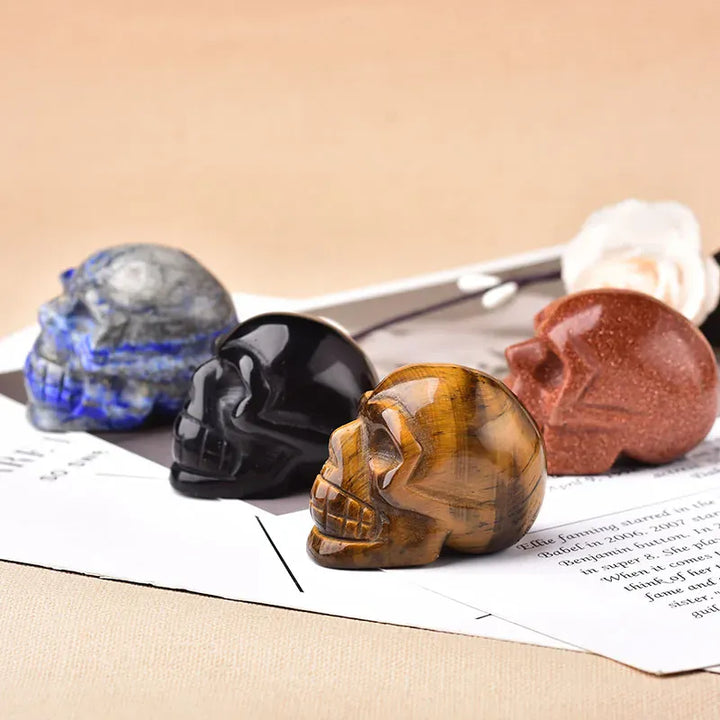 2inch Natural Gemstone Skull Amethyst Tigers Eye Crystal Rose Quartz Wicca Feng Shui Healing Stone Ornaments Figurine Home Deco Lapis Lazuli / 2inch Crystal + Quartz