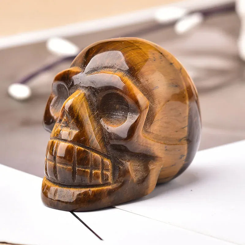 2inch Natural Gemstone Skull Amethyst Tigers Eye Crystal Rose Quartz Wicca Feng Shui Healing Stone Ornaments Figurine Home Deco Sodalite / 2inch Crystal + Quartz