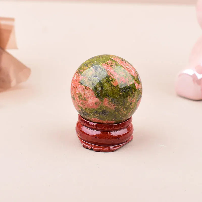 3cm Natural UnakiteP olished Crystal Ball Reiki Energy Stone Gemstone Sphere Mineral Ornaments For Home Decoration Gifts Unakite / 28-32mm Crystal + Quartz