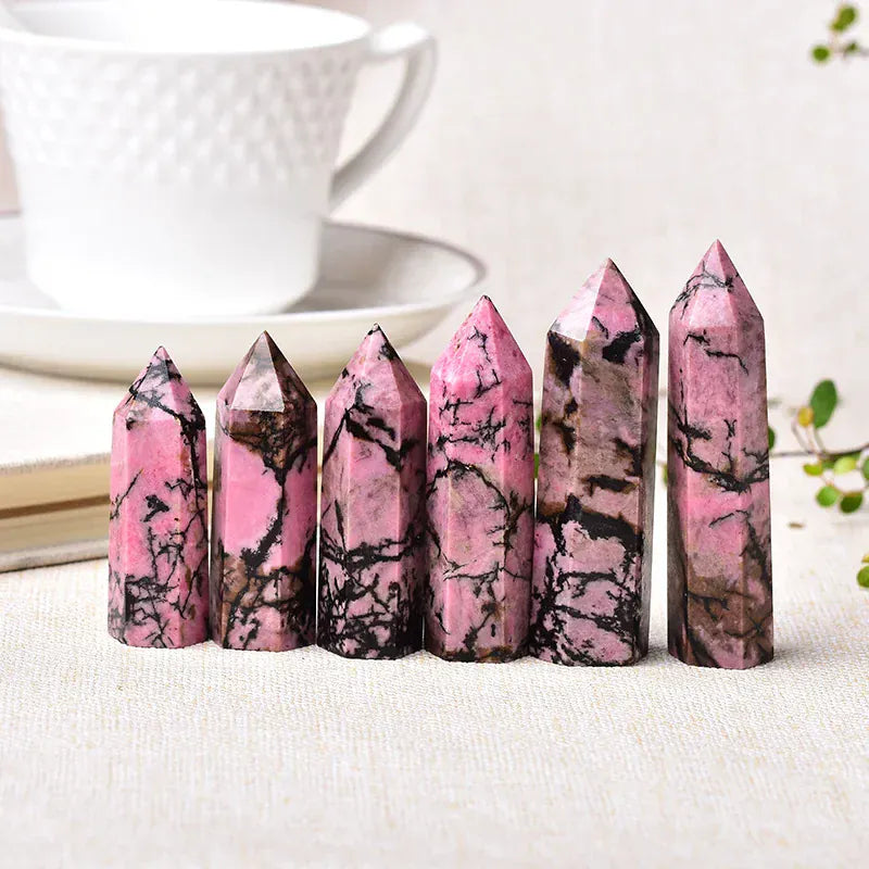 Natural Rhodonite Crystal Point Tower