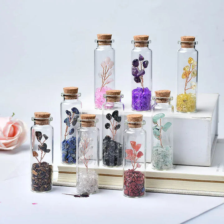 1PC Natural Crystal Glass Wishing Bottle Lucky Tree Healing Stone Natural Polished Stones Lucky Drifting Bottle Birthday Gifts
