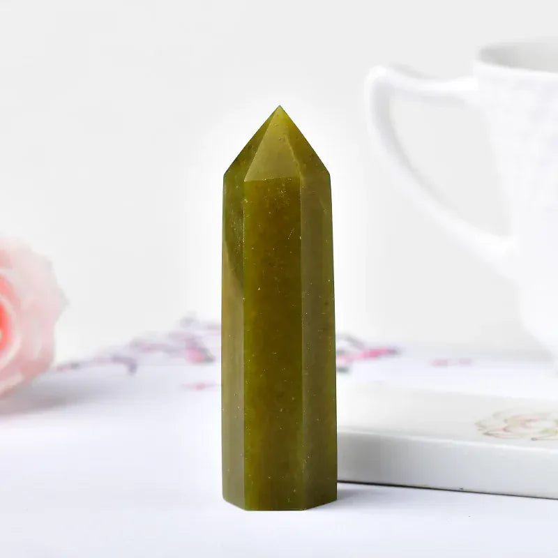 Natural Olivine Crystal Point Tower